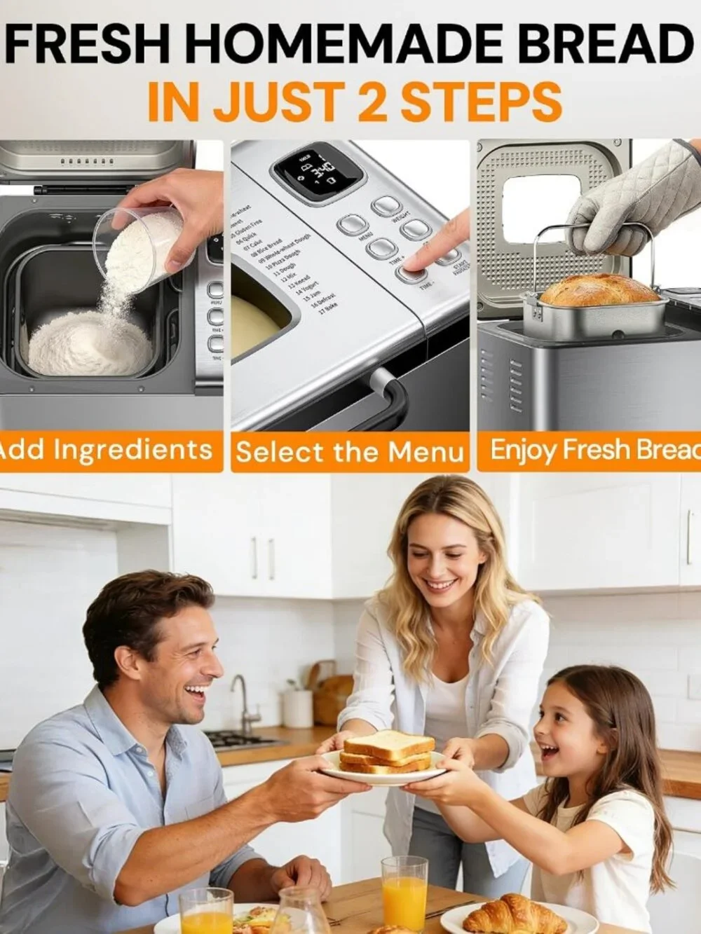 2LB Stainless Steel Bread Maker Machine - 17-in-1 Automatic, Easy Home Baking